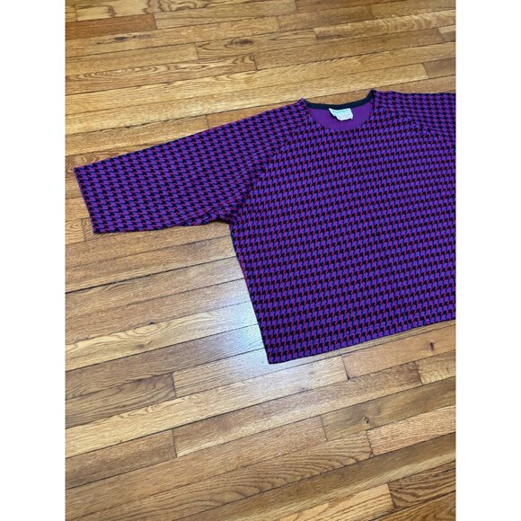 Vintage Saks Fifth Avenue Womens Sweater Size Medium Retro Purple Houndstooth - Picture 4 of 9
